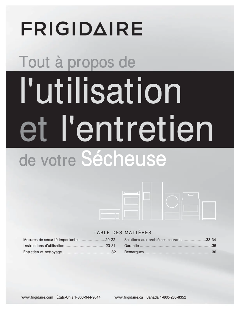 Page 1 de la notice Manuel utilisateur Frigidaire FARG1011MW