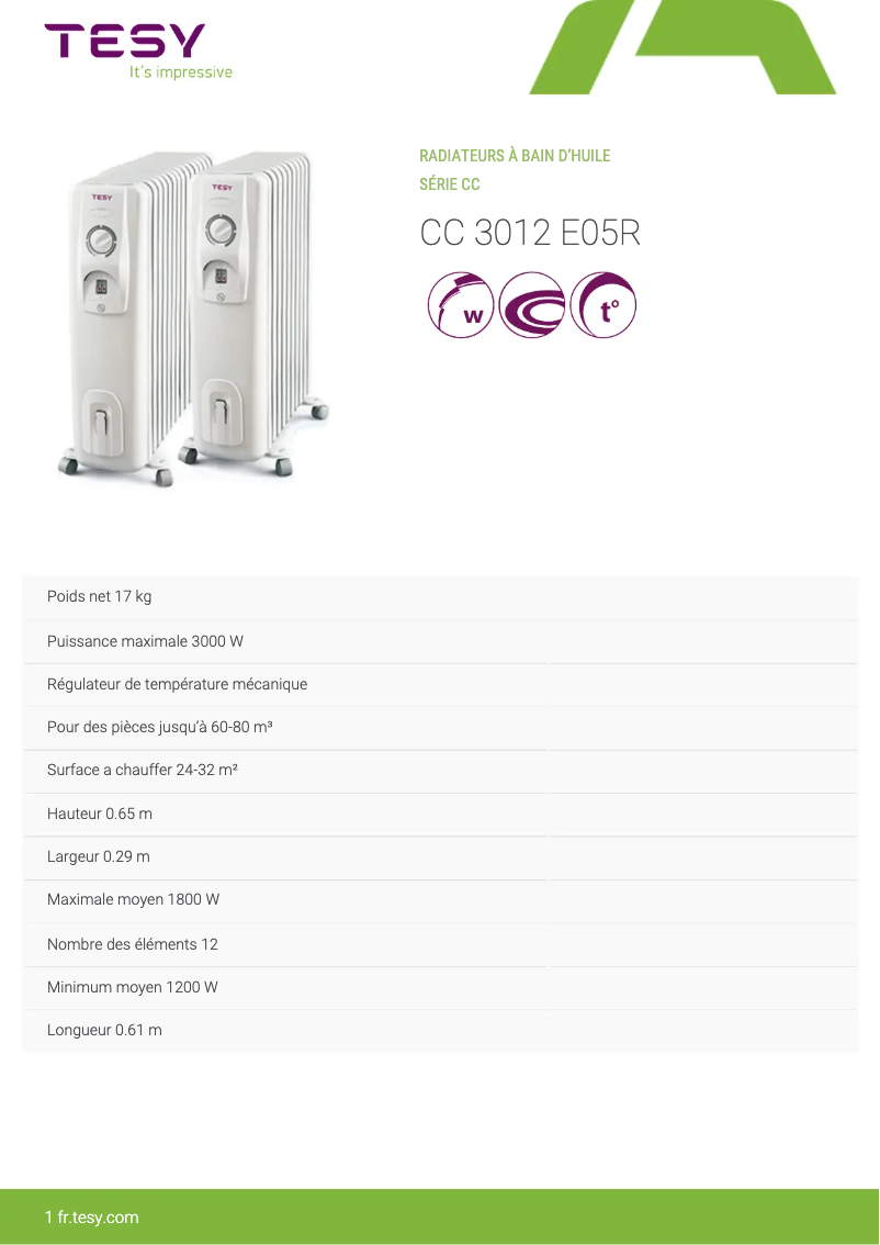 Page n°1 - Manuel utilisateur Tesy CC 3012 E05R