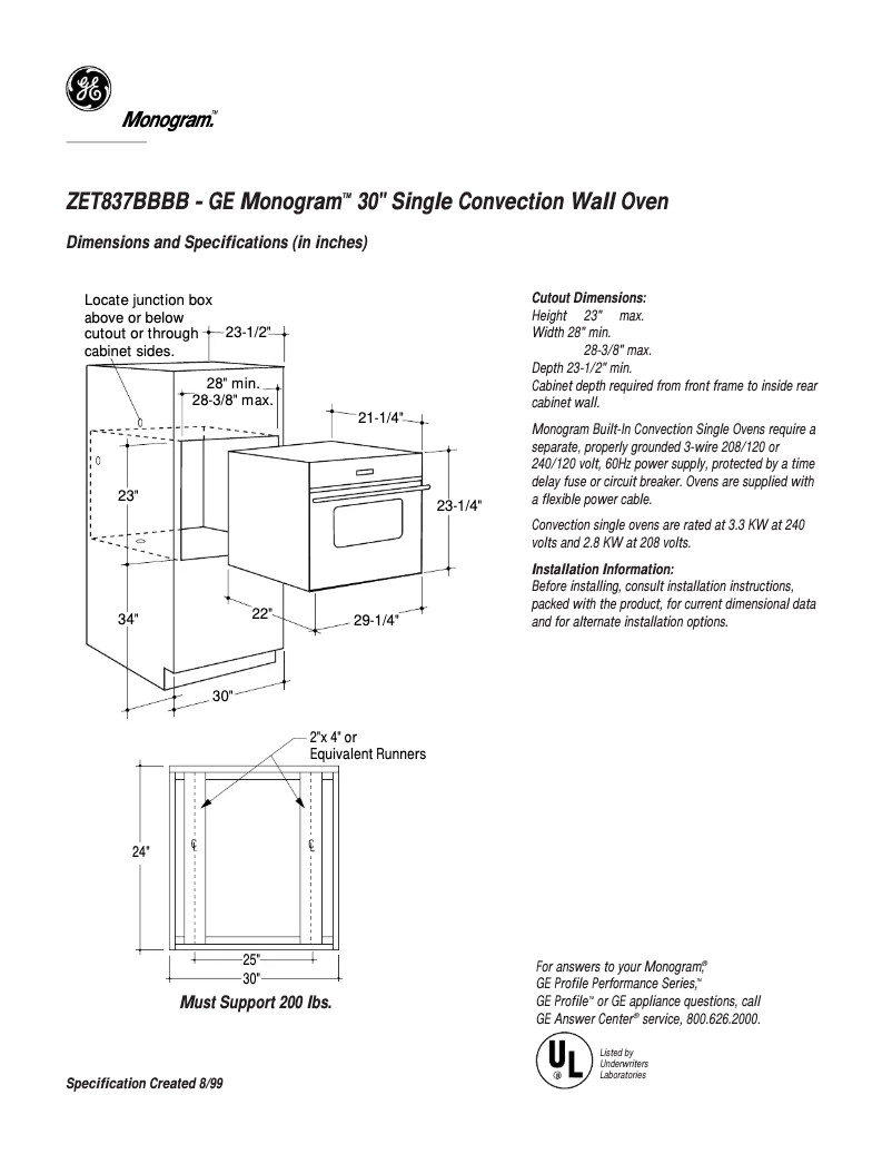 Page n°1 - Fiche technique GE ZET837BBBB