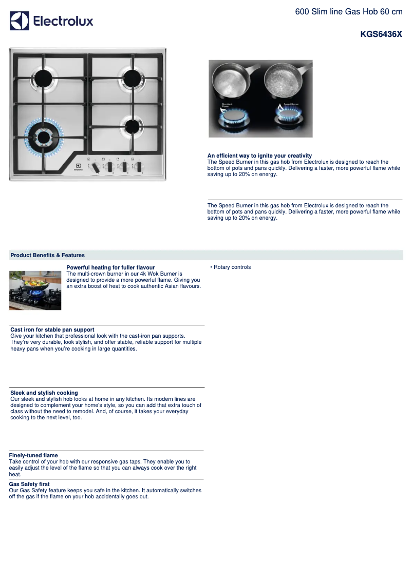 Page 1 de la notice Fiche technique Electrolux KGS6436X