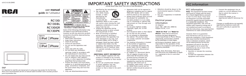 Page 1 de la notice Manuel utilisateur audiovox RC130i