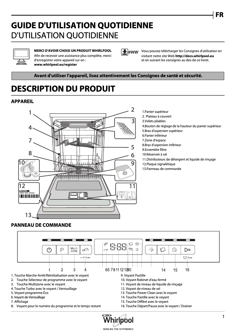 Page 1 de la notice Manuel utilisateur Whirlpool WBO 3O33 DL X