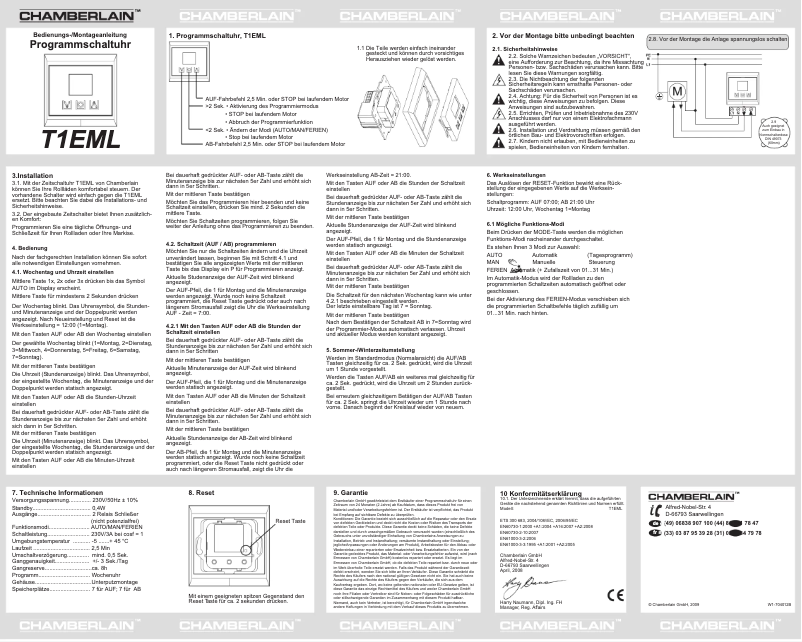 Página 1 del manual Manual de usuario Chamberlain T1EML