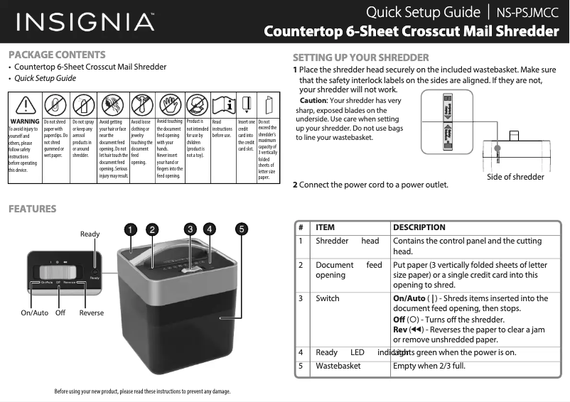 Page 1 de la notice Manuel utilisateur Insignia NS-PSJMCC