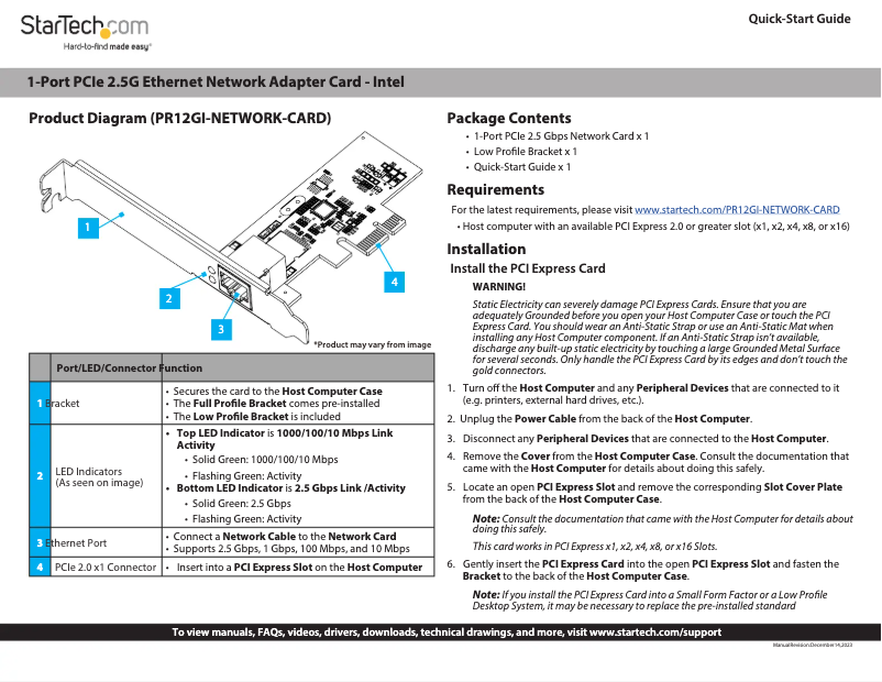 Page n°1 - Manuel utilisateur StarTech.com PR12GI-NETWORK-CARD