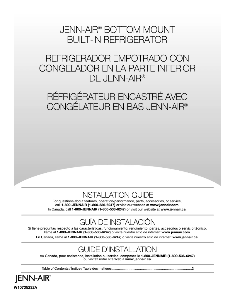 Page 1 de la notice Guide d'installation JennAir JF42NXFXDE