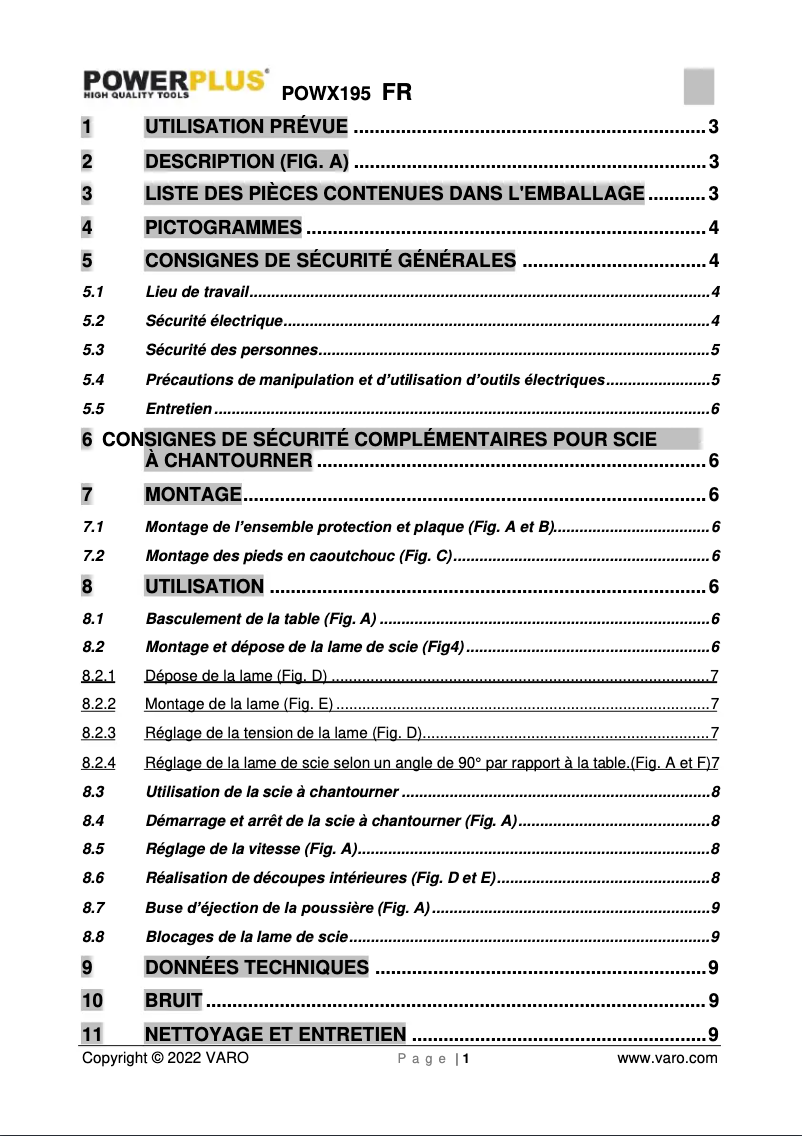 Page 1 de la notice Manuel utilisateur PowerPlus POWX195