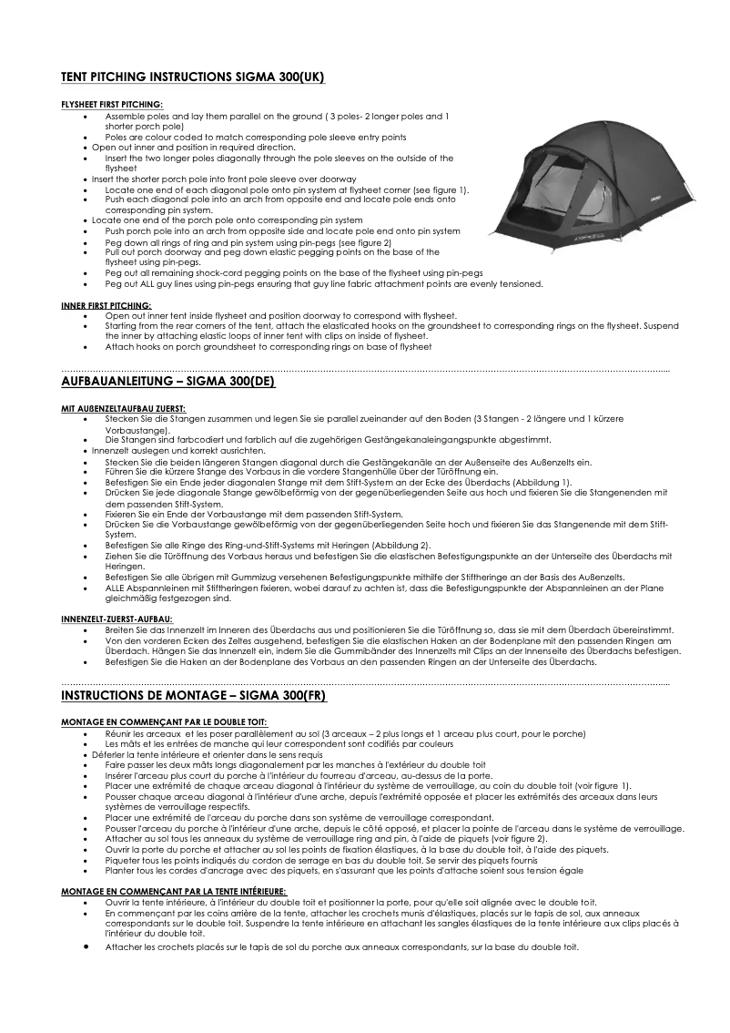 Page 1 de la notice Manuel utilisateur Vango Sigma 300