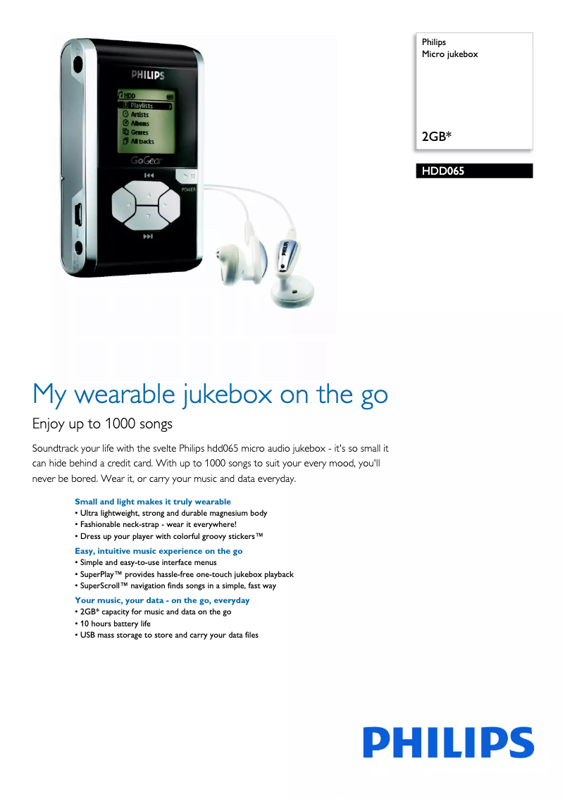 Page n°1 - Manuel utilisateur Philips GoGear HDD065