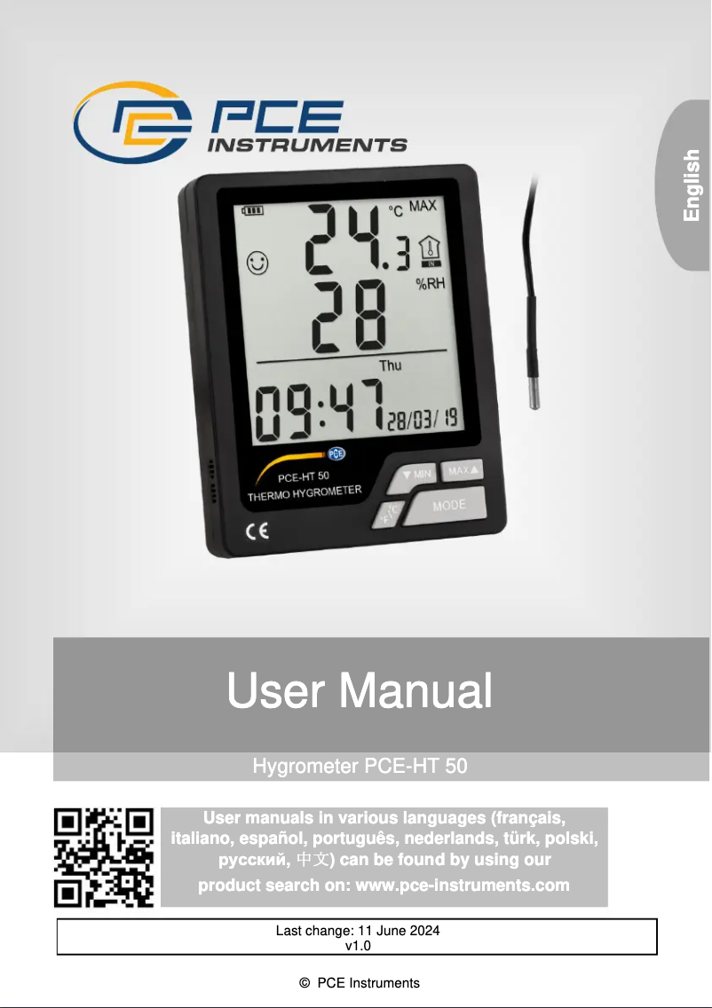 Page 1 de la notice Manuel utilisateur PCE Instruments PCE-HT 50