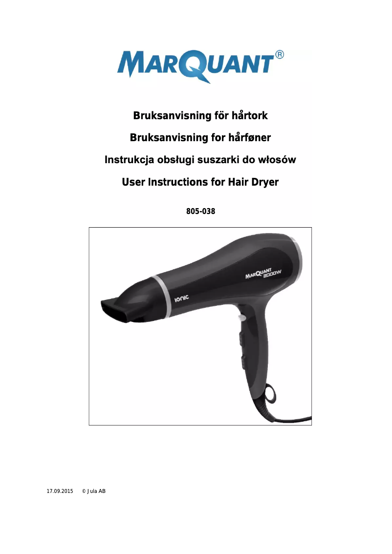 Página 1 del manual Manual de usuario Marquant 805-038