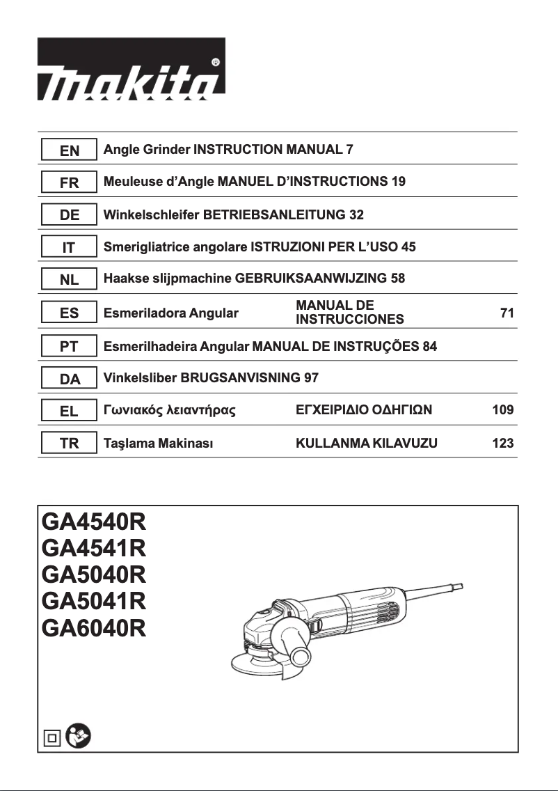 Page n°1 - Manuel utilisateur Makita GA5040R01