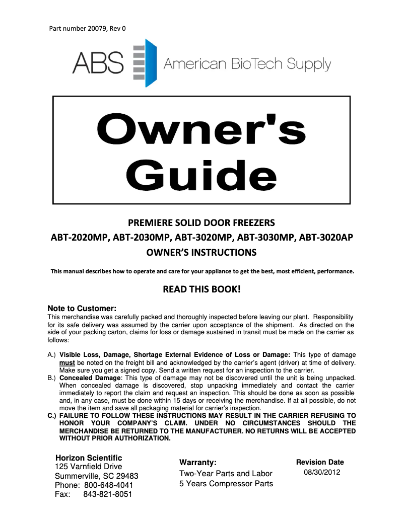 Page 1 de la notice Manuel d'utilisation et d'entretien American BioTech Supply ABT-MFP-3030
