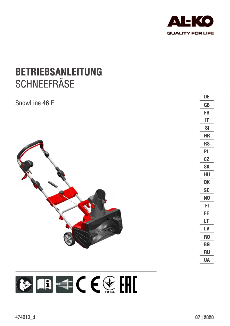 Página 1 del manual Manual de usuario AL-KO SnowLine 46 E