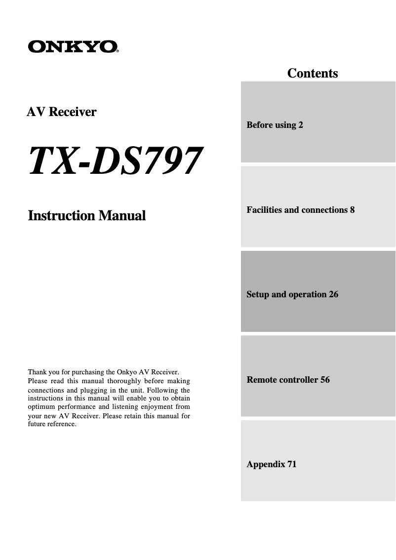 Page 1 de la notice Manuel utilisateur Onkyo TX-DS797
