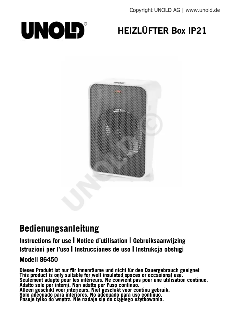 Page n°1 - Manuel utilisateur Unold 86450