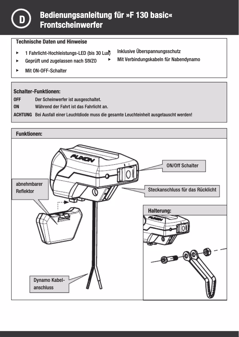Image de la première page du manuel de l'appareil F 130