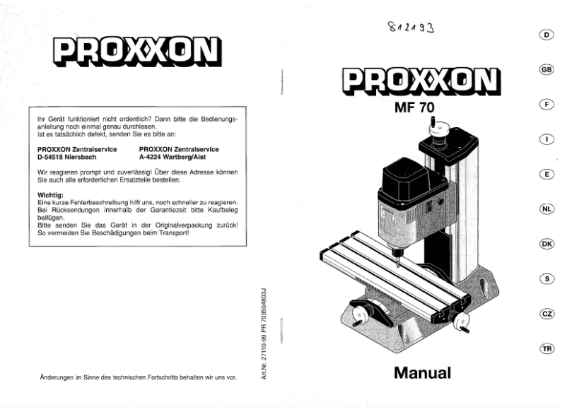 Page 1 de la notice Mode d'emploi Proxxon MF 70