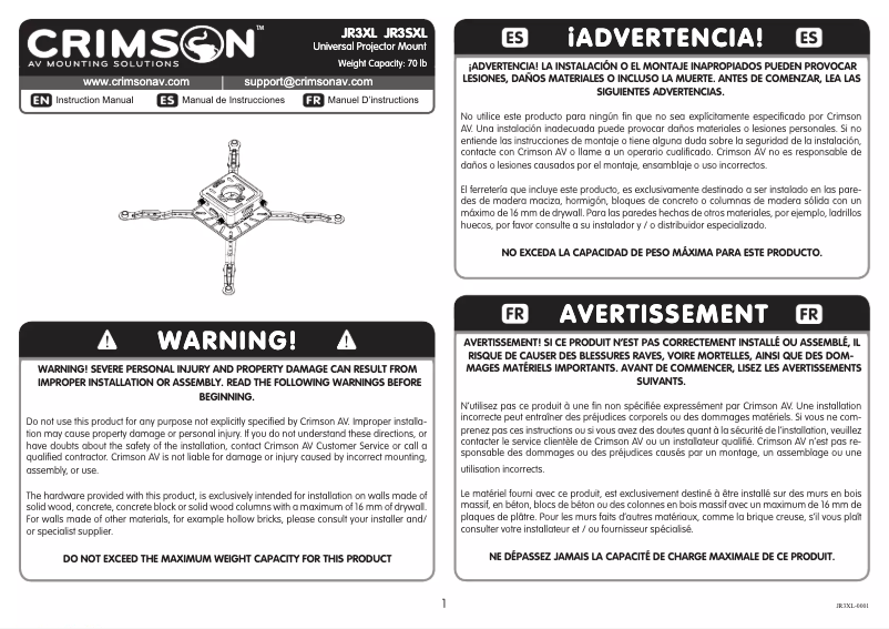 Page 1 de la notice Manuel utilisateur Crimson JR3XLW