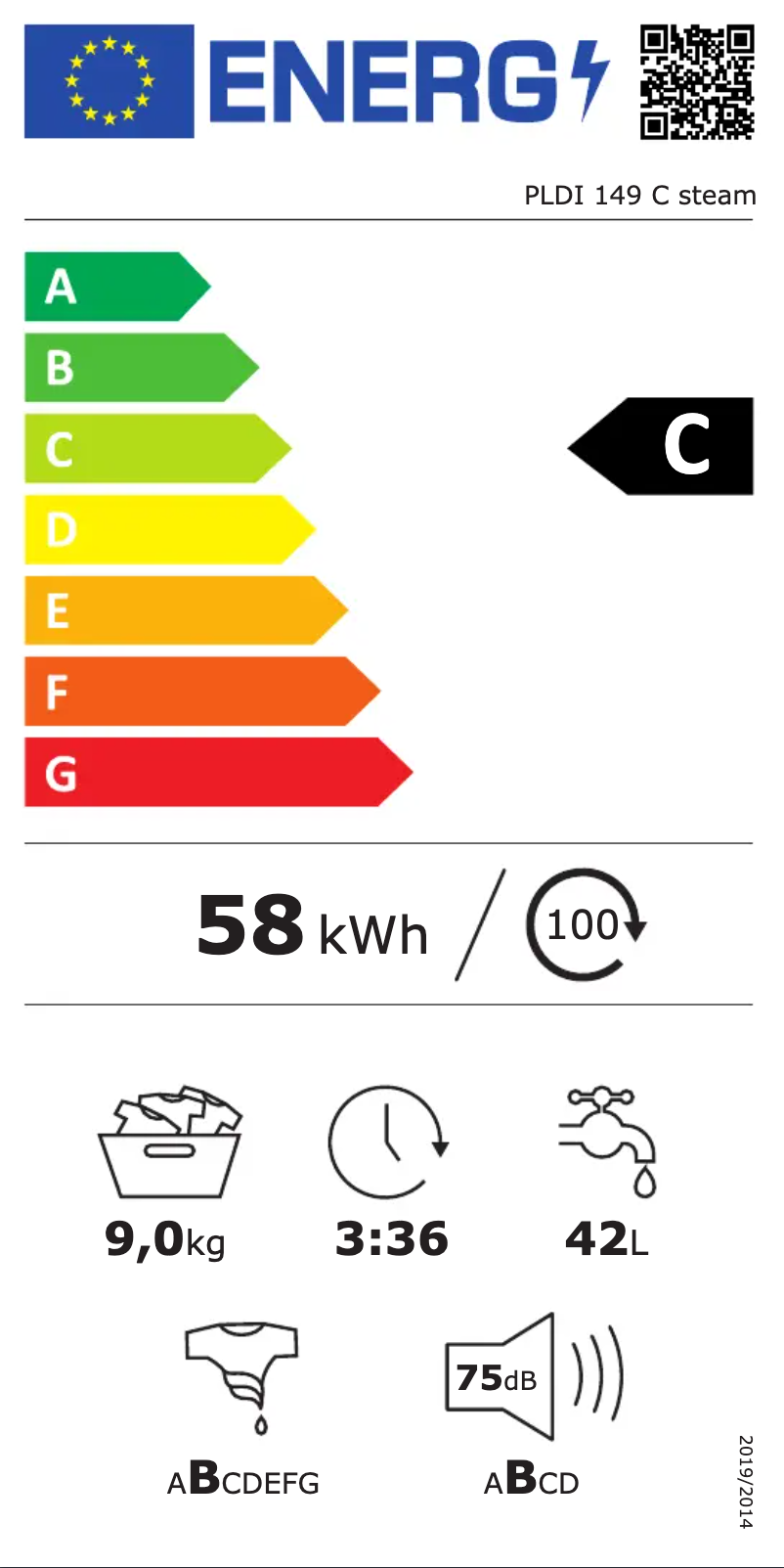Page 1 de la notice Label énergétique Philco PLDI 149 C steam