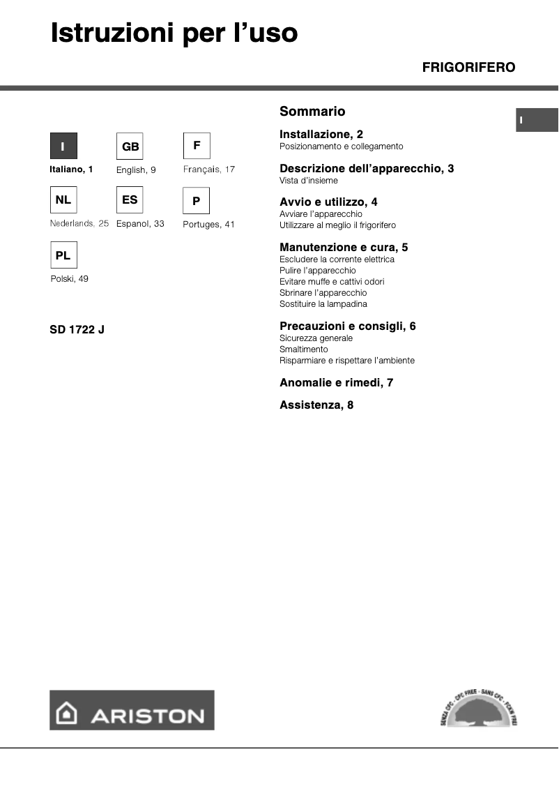 Image de la première page du manuel de l'appareil SD1722J