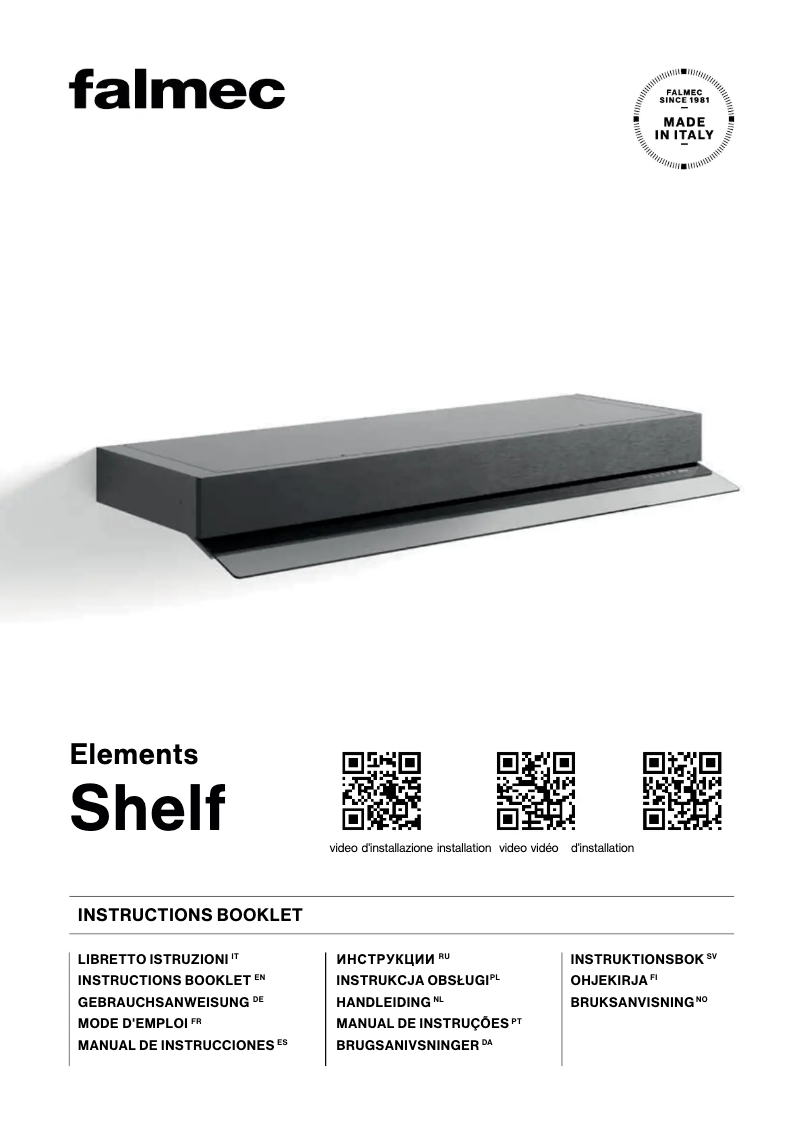 Page 1 de la notice Manuel utilisateur Falmec Shelf