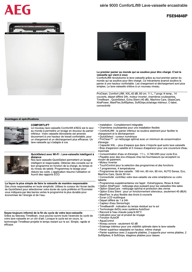 Página 1 del manual Ficha técnica AEG FSE94848P