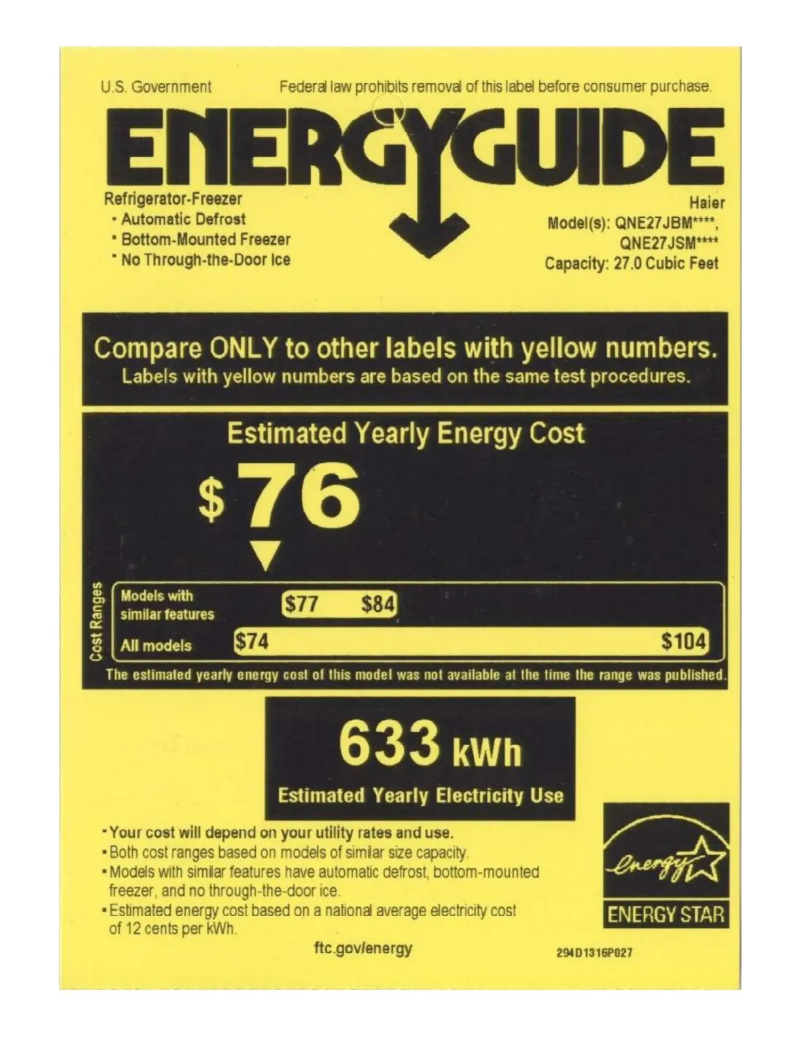 Página 1 del manual Etiqueta energética Haier QNE27JSMSS