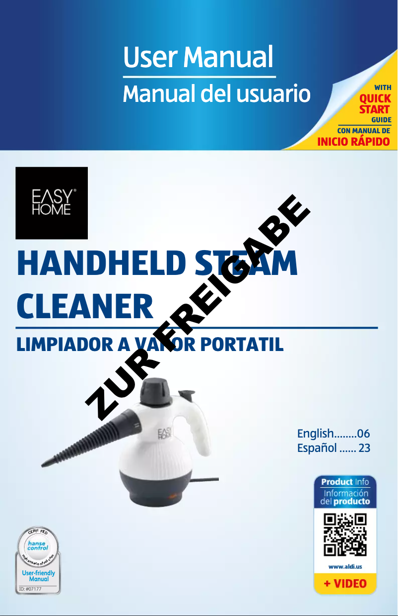 Page 1 de la notice Manuel utilisateur Easy Home Hand Held Steam Cleaner 4133