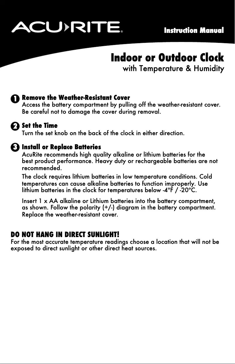 Page n°1 - Manuel utilisateur AcuRite 02418A1SB