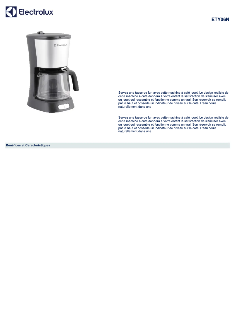 Page 1 de la notice Manuel utilisateur Electrolux ETY06N
