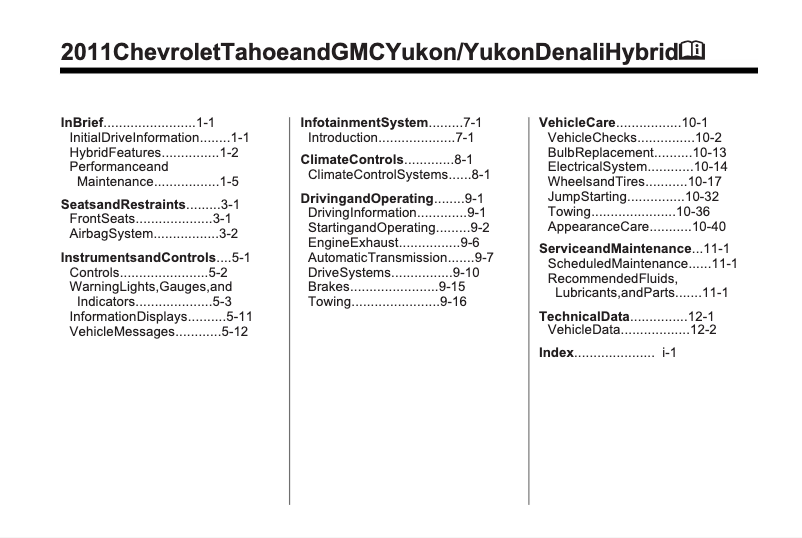 Page 1 de la notice Manuel utilisateur Chevrolet Tahoe Hybrid (2011)