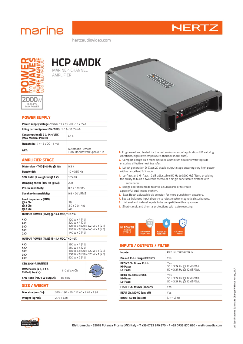 Page 1 de la notice Fiche technique Hertz HCP 4MDK