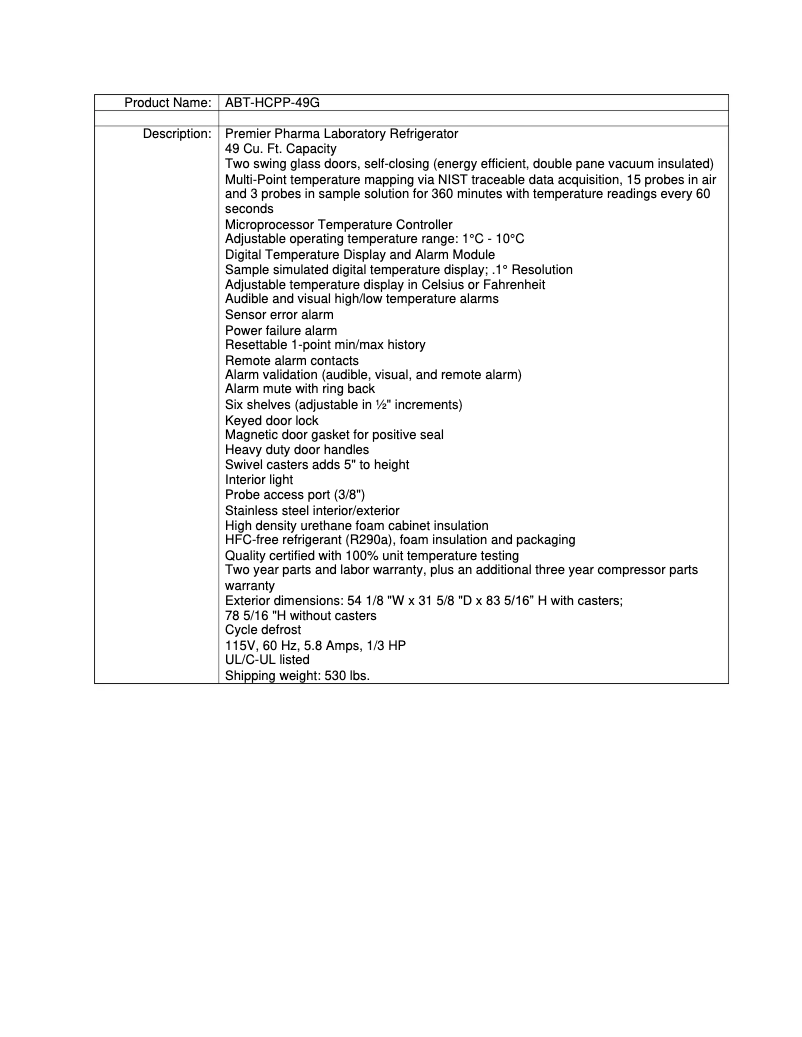 Page 1 de la notice Manuel utilisateur American BioTech Supply ABT-HCPP-49G