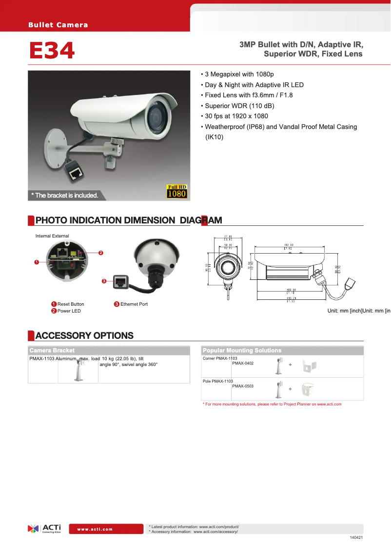 Page 1 de la notice Fiche technique ACTi E34