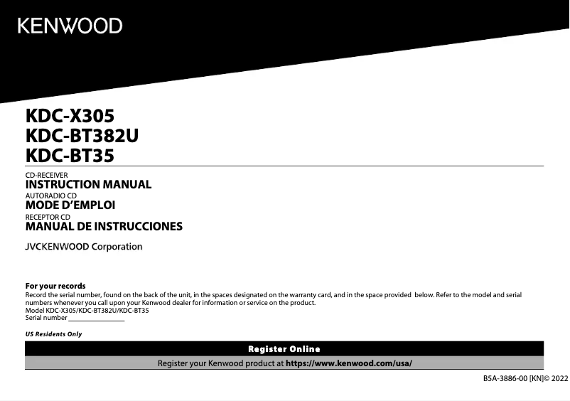 Page 1 de la notice Manuel utilisateur Kenwood KDC-BT382U