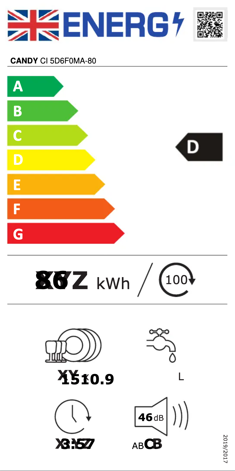 Page 1 de la notice Label énergétique Candy CI 5D6F0MA-80