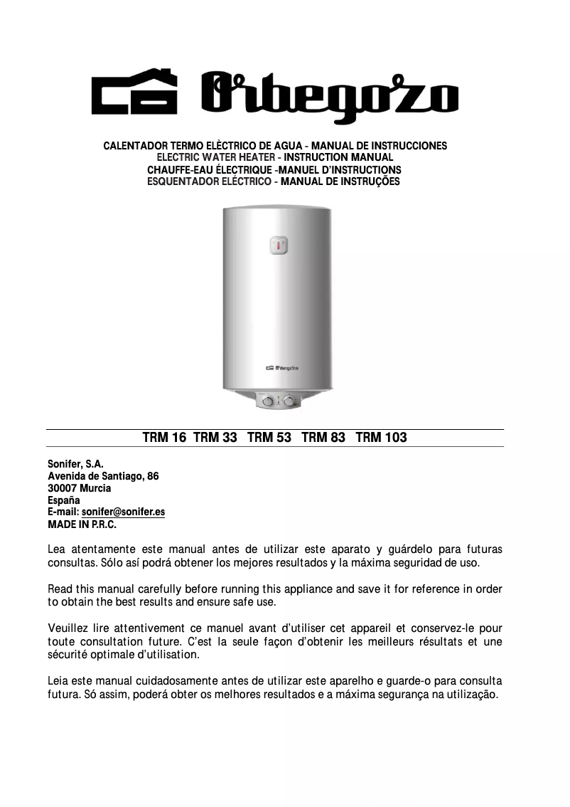 Page 1 de la notice Manuel utilisateur Orbegozo TRM 54