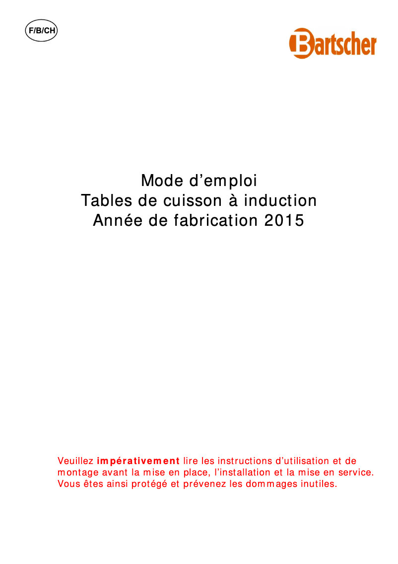 Page n°1 - Manuel utilisateur Bartscher ITH 35S