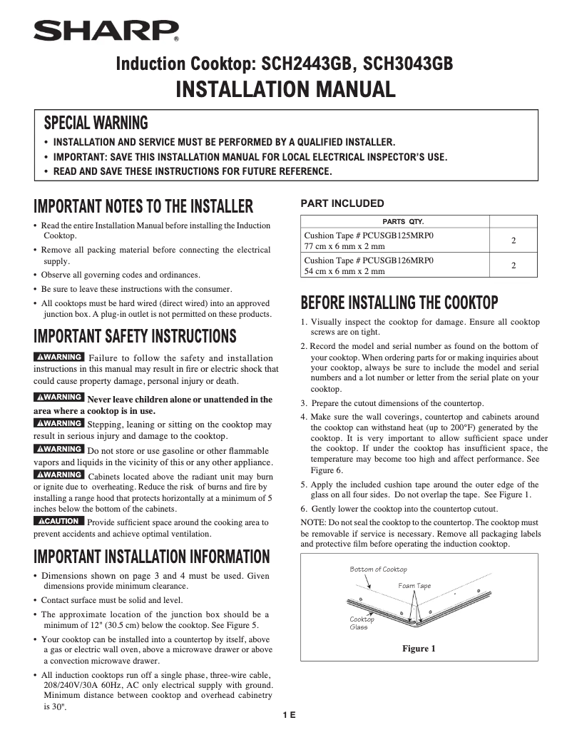 Page n°1 - Guide d'installation Sharp SCH2443GB