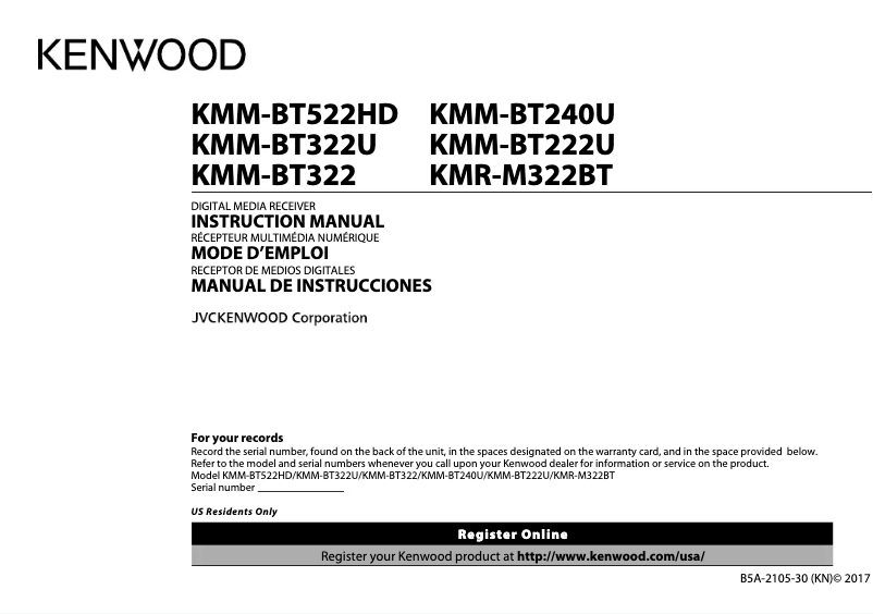 Page 1 de la notice Manuel utilisateur Kenwood KMR-M322BT