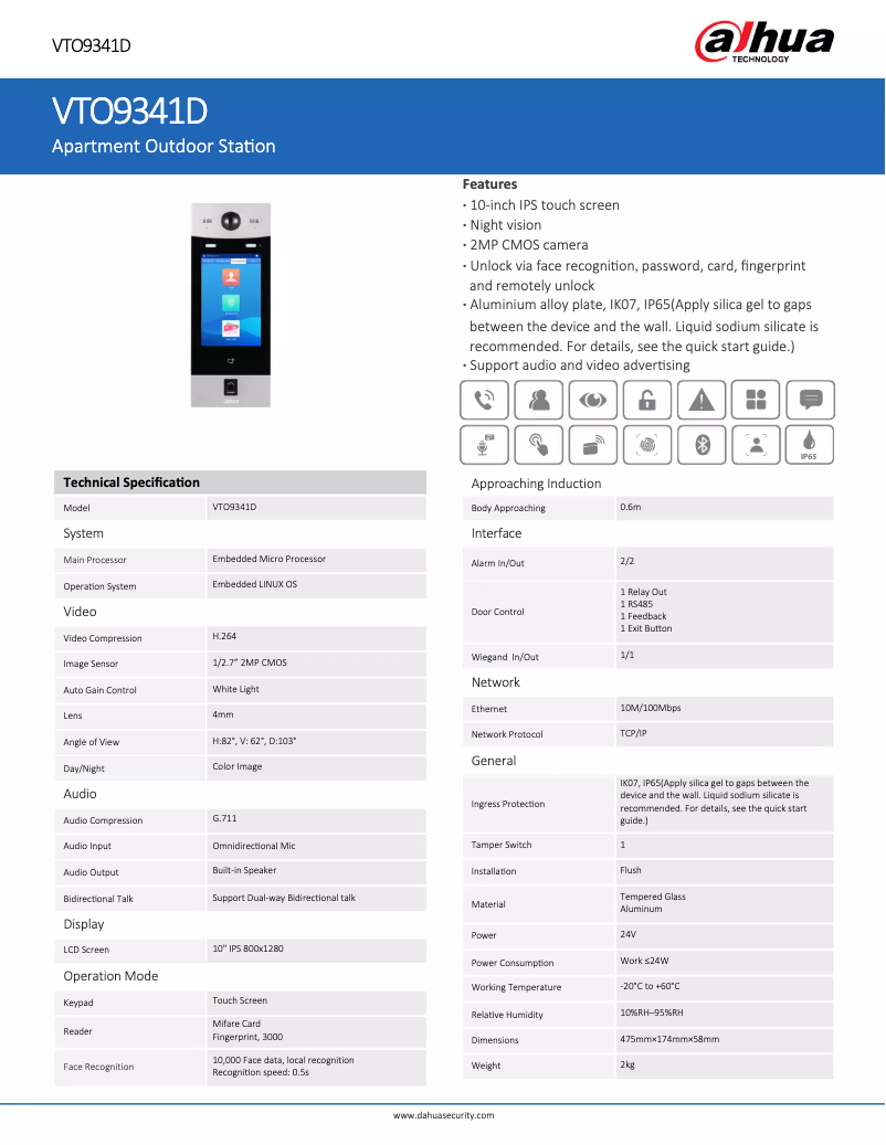 Image de la première page du manuel de l'appareil VTO9341D