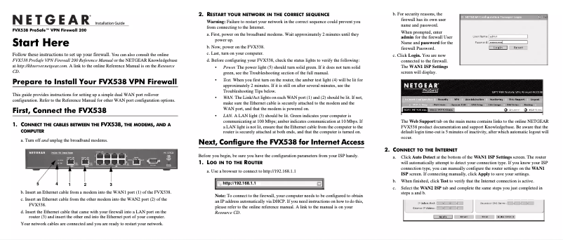 Page 1 de la notice Guide d'installation Netgear FVX538v2
