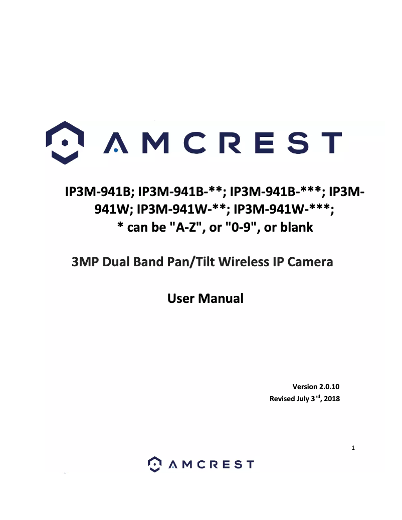 Page n°1 - Manuel utilisateur Amcrest IP3M-941B