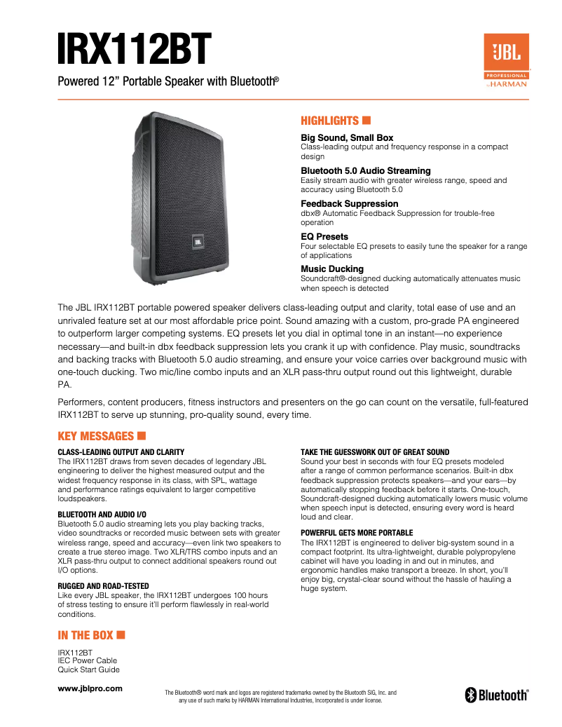 Image de la première page du manuel de l'appareil IRX112BT