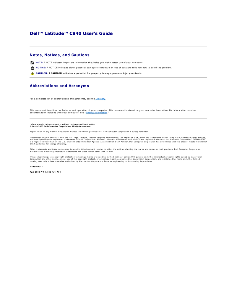 Page 1 de la notice Mode d'emploi Dell Latitude C840