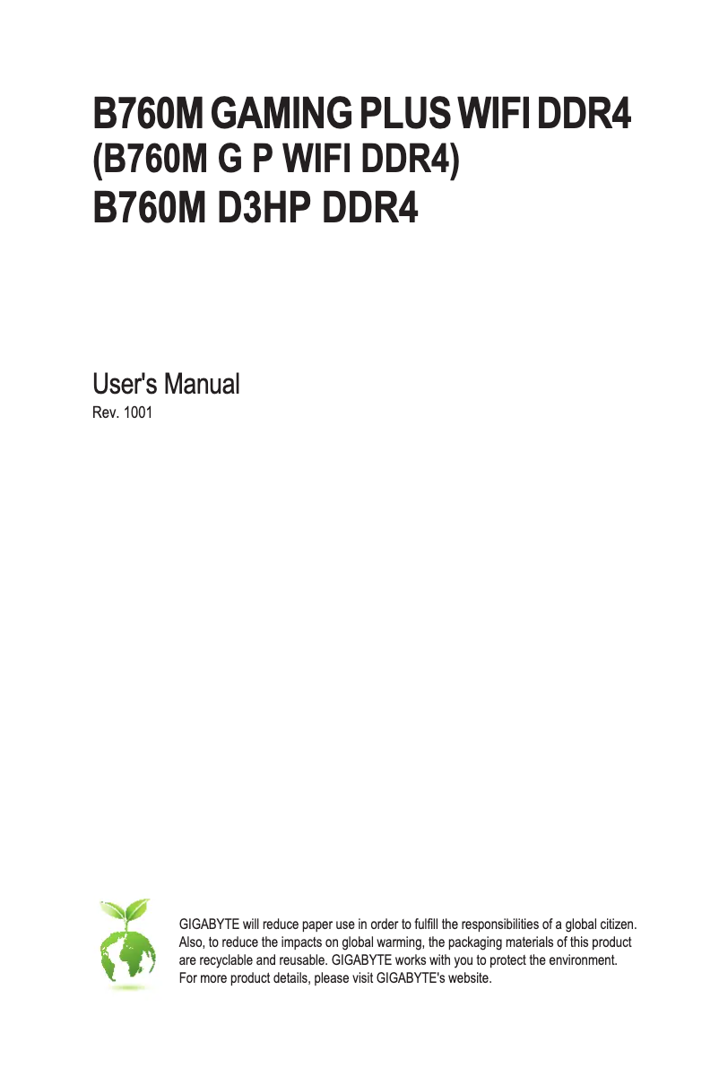 Page n°1 - Manuel utilisateur Gigabyte B760M D3HP DDR4