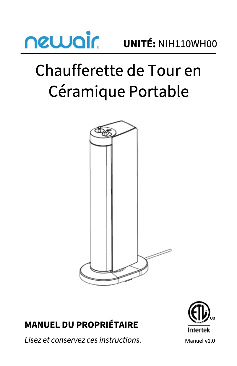 Page n°1 - Manuel utilisateur NewAir NIH110WH00