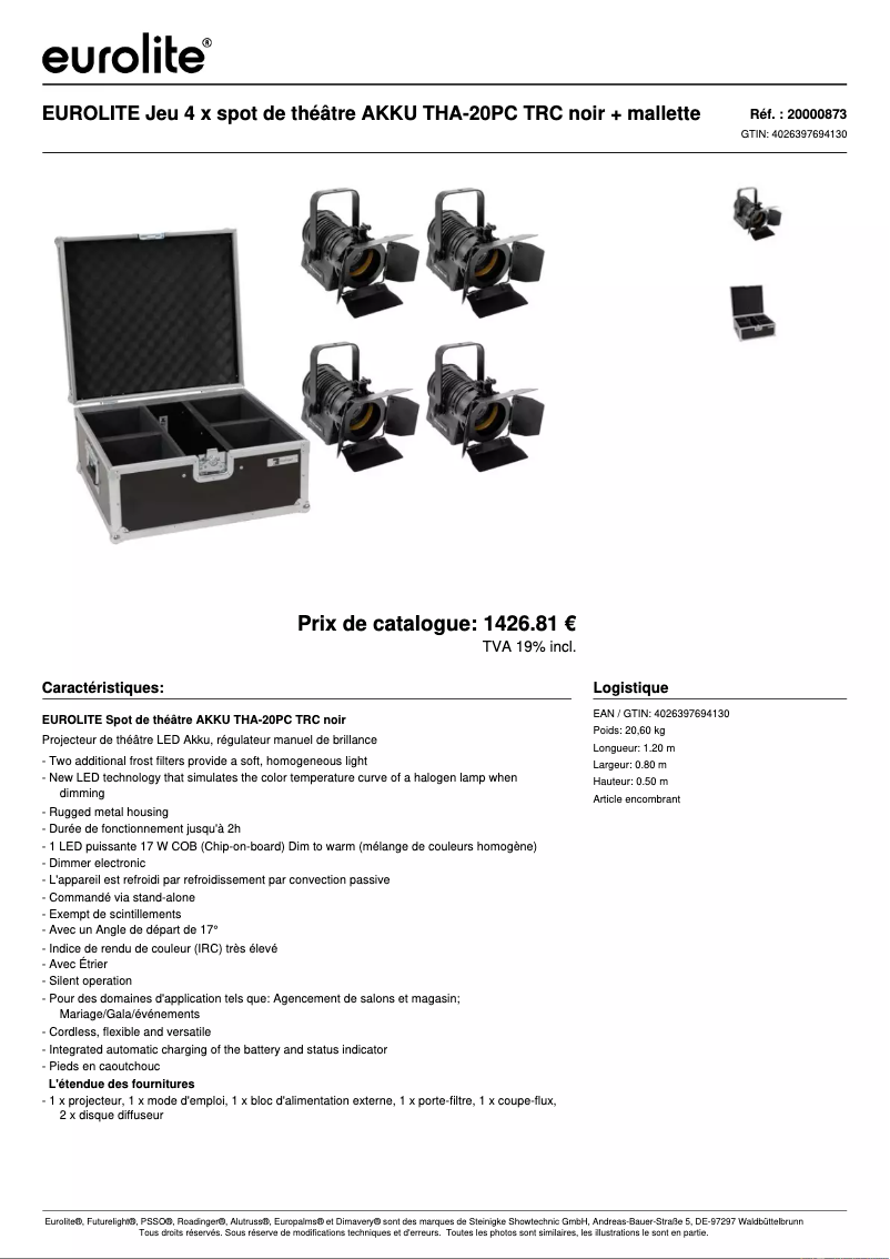 Página 1 del manual Ficha técnica Eurolite LED THA-20 PC TRC