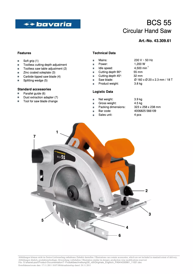 Página 1 del manual Ficha técnica Bavaria BCS 55